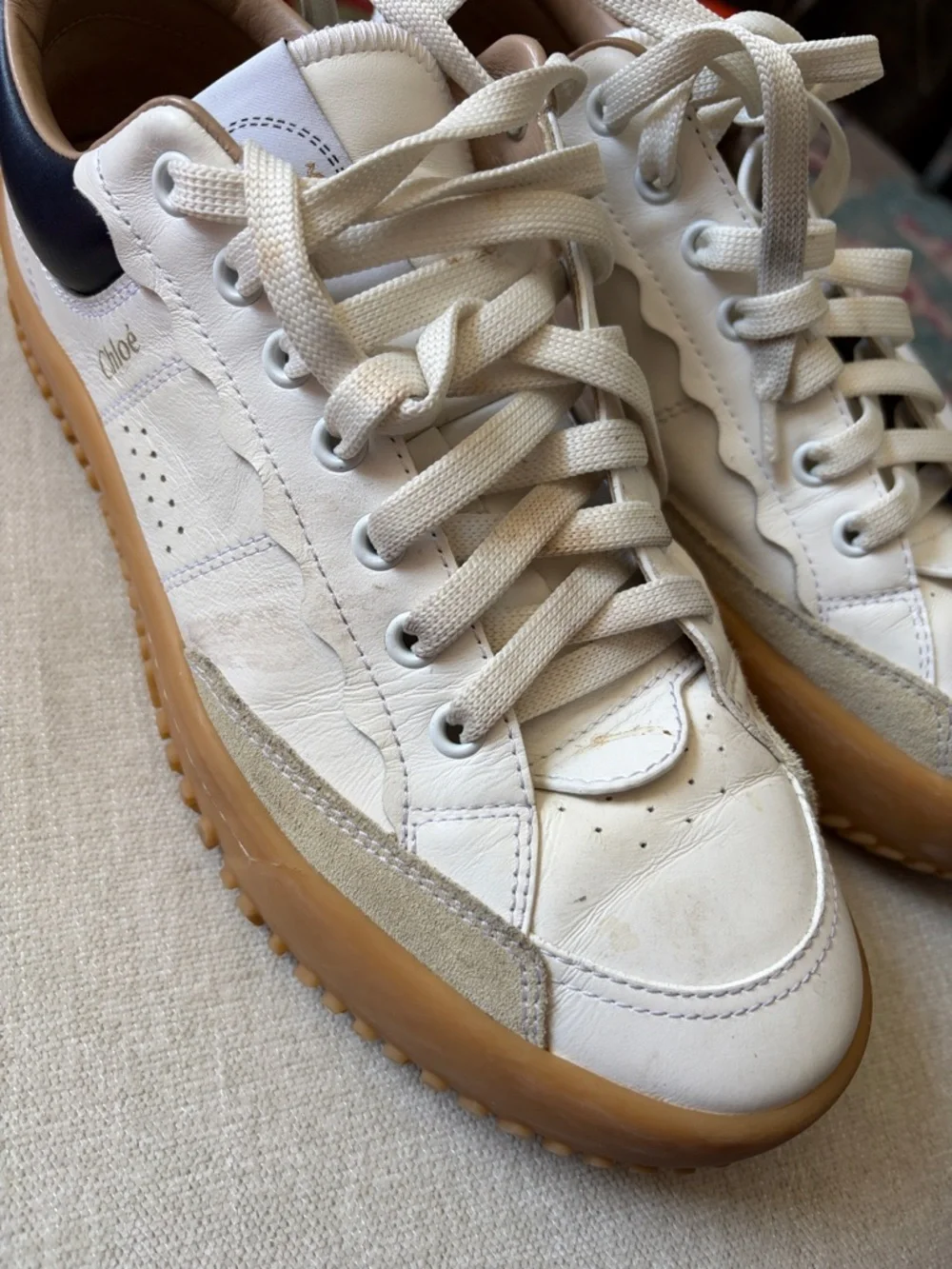 Chloé White & Tan Platform Sneakers - Picture 6 of 6